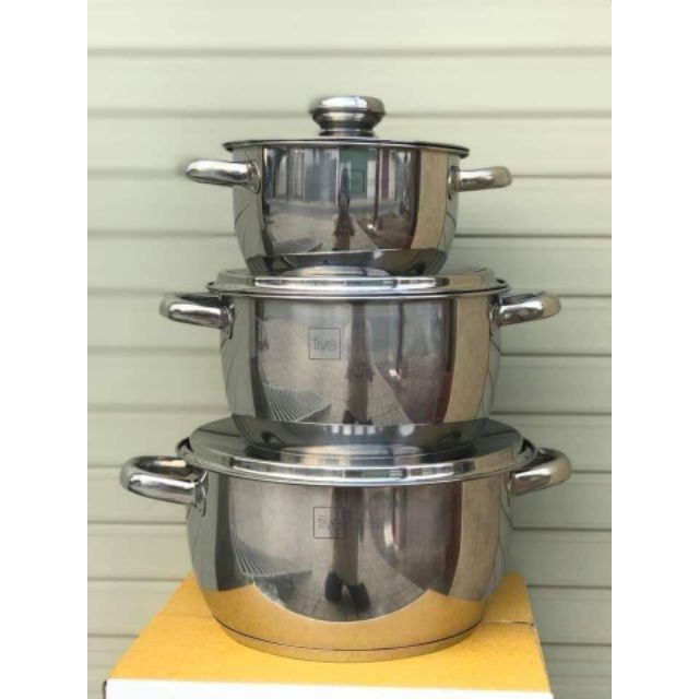 Bộ Nồi Inox FIVESTAR -Đáy Từ 3 Đáy -3 Món -Vung Inox- Dùng Được Trên Mọi Loại Bếp - Bảo Hành 5 chính hãng
