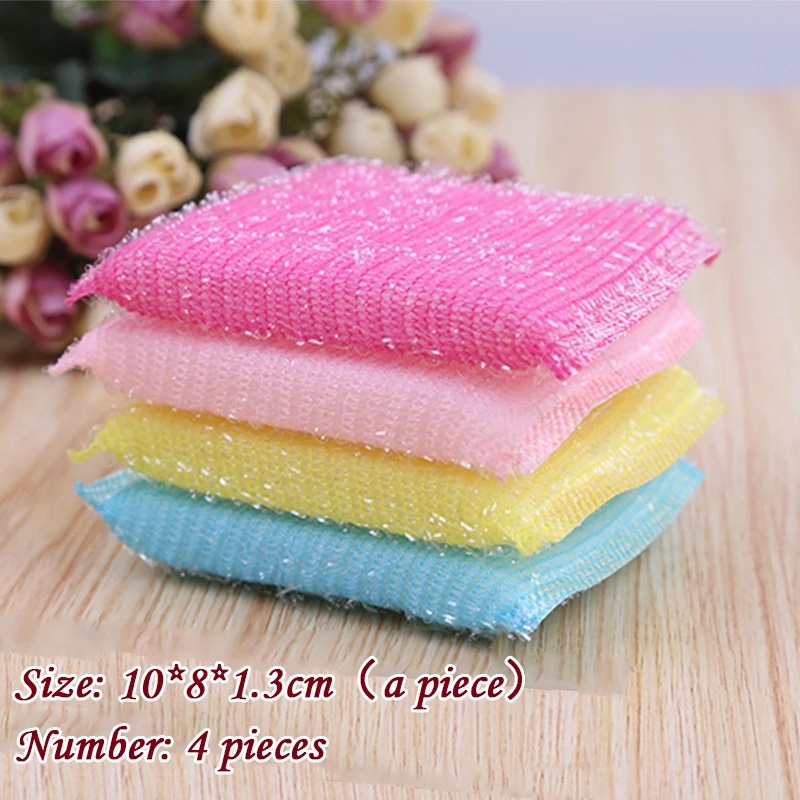 Set 4 Miếng Bọt Biển Rửa Chén Hai Mặt Chống Dính Dầu Đa Năng Màu Sắc Ngẫu Nhiên Tiện Dụng Cho Nhà Bếp