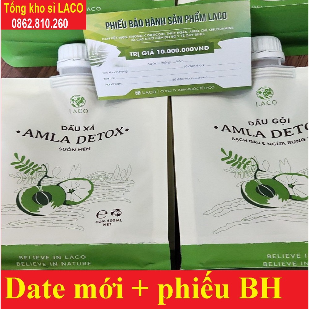 Bộ dầu Gội đầu + Xả Laco Organic Amla detox kèm xịt dưỡng tóc serum ngăn rụng tóc và kích thích mọc tóc