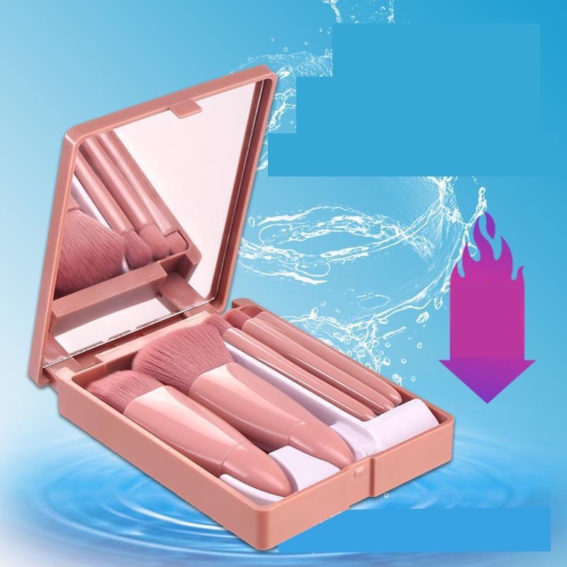 Bộ 5 cọ trang điểm bằng sợi tổng hợp cao cấp kèm hộp đựng và gương gấp gọn thuận tiện mang đi du lịch
