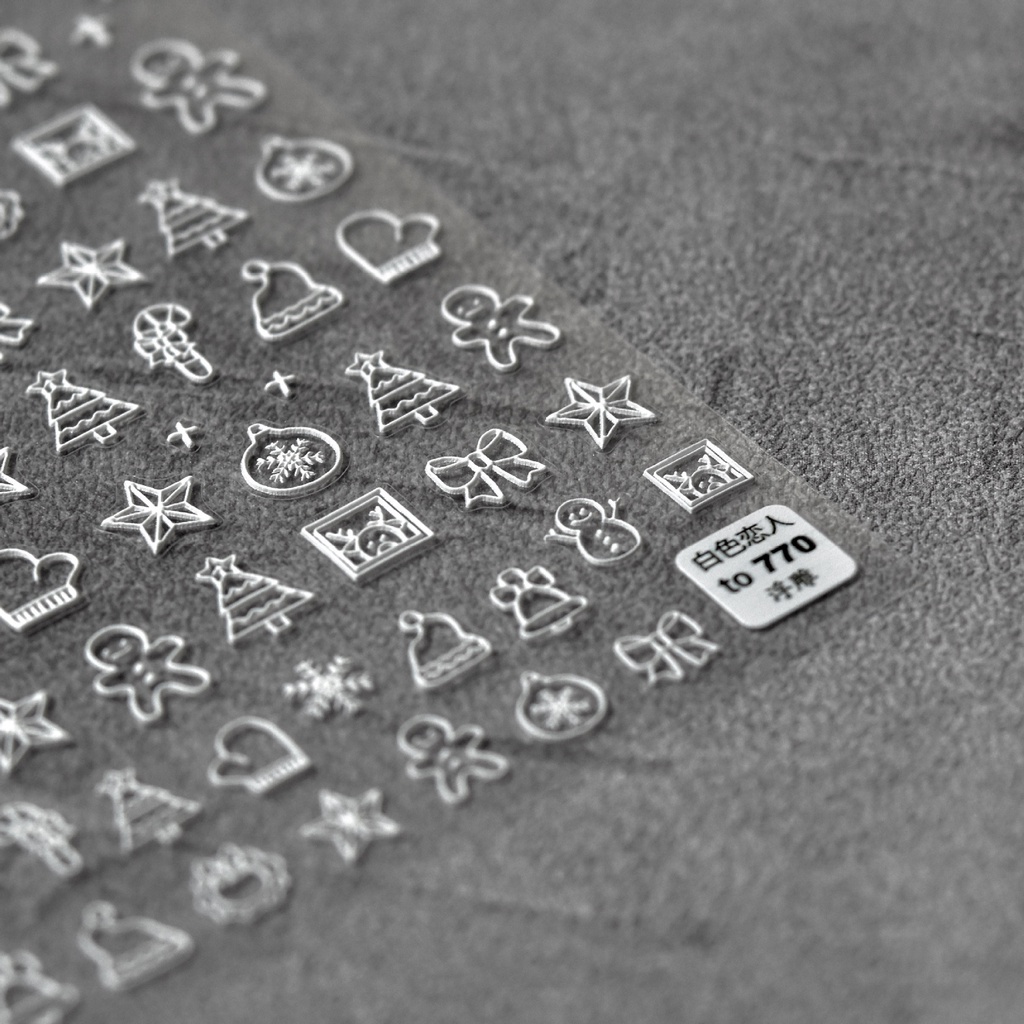 Miếng Dán Dập Nổi Trang Trí Móng Tay Hình Cặp Đôi Màu Trắng