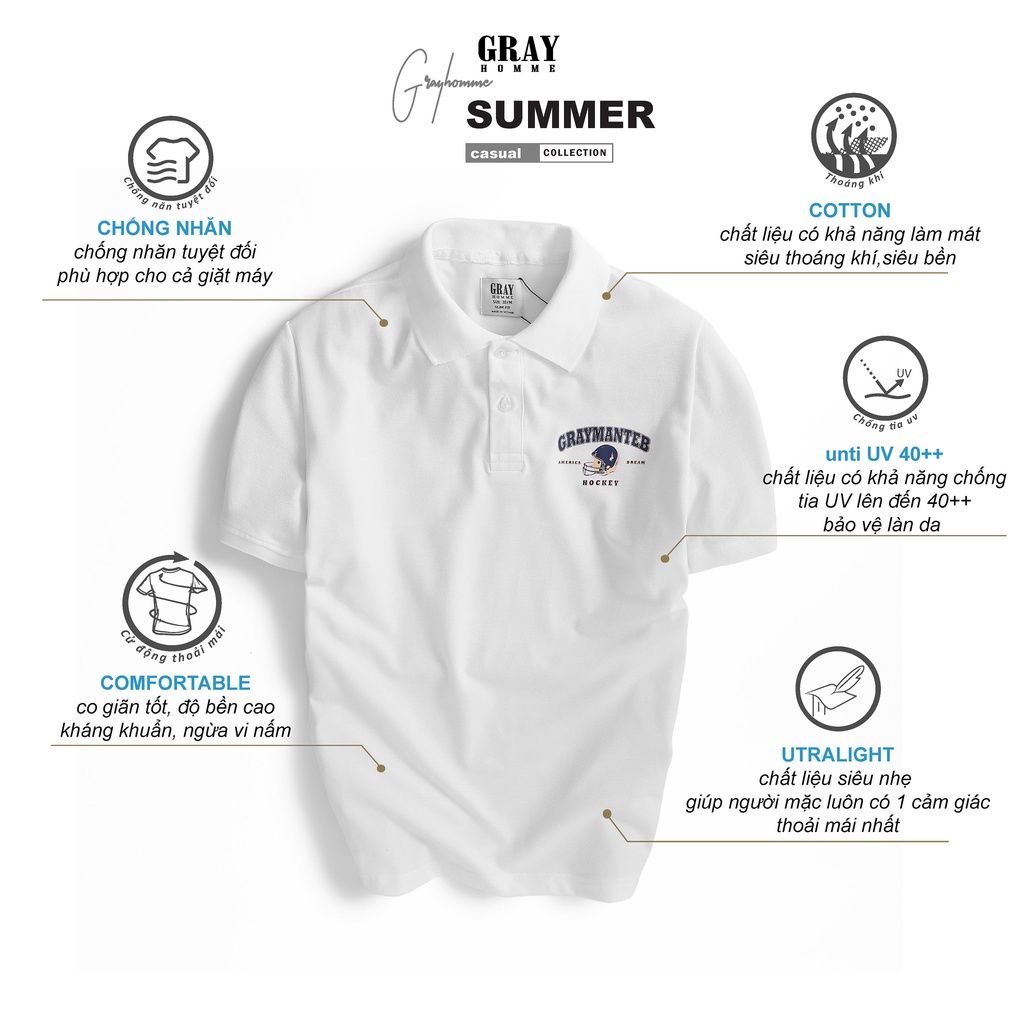 Áo Phông Polo Nam Hình Gấu GRAYHOMME Có Cổ, Tay Ngắn Dáng Ôm Vải Cotton Cao Cấp TPG20-18