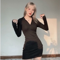 [Co San] Váy Body Dài Tay Chất Thun Gân Tay Xỏ Ngón Phong Cách Sporty Chic Thời Trang Becky