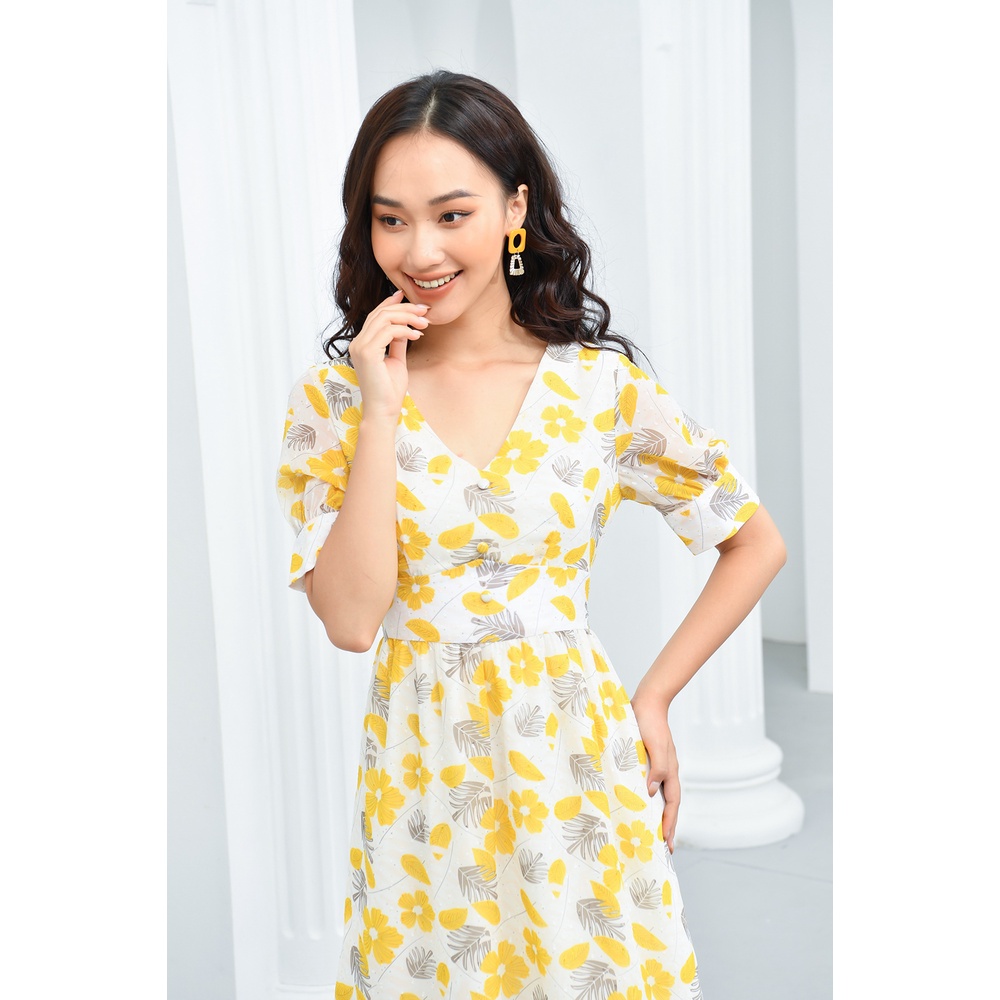 Váy Thiết Kế Nữ Hoa Vàng LUPERI LFV3203 Vải Đũi Hàn Thoáng Mát Cho Bạn Nữ Đi Làm Đi Chơi Đi Dạo Phố