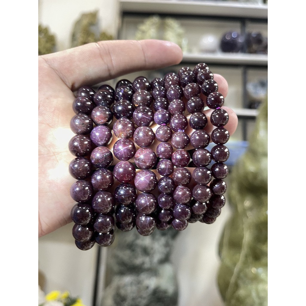 Vòng tay phong thủy đá Ngọc Hồng Lựu (Garnet) sao nét 4 và 6 cánh, size 8-11mm – loại vòng đơn | CADA DECOR