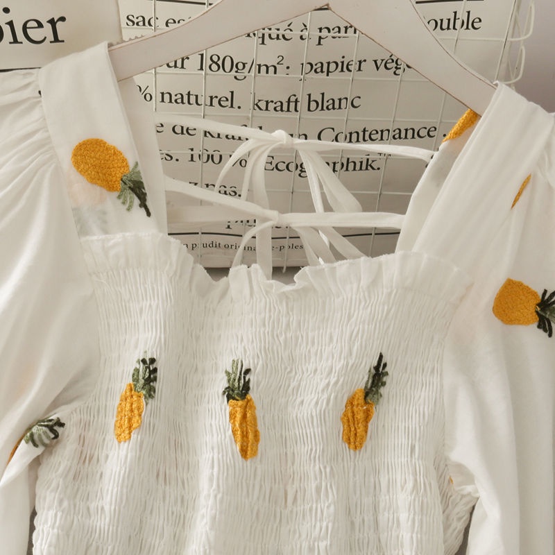 Đầm in hình quả dứa/ dâu thời trang mùa hè Hàn Quốc mới năm 2021