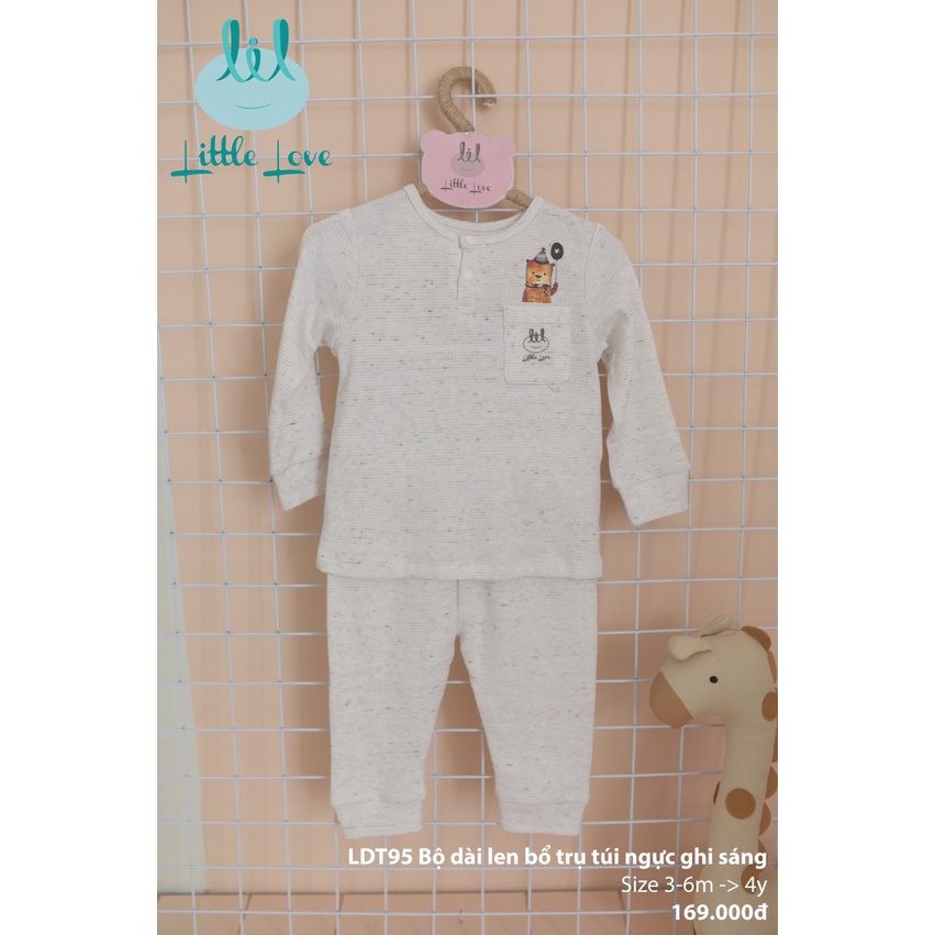 [CHÍNH HÃNG] Bộ dài tay len bổ trụ túi ngực họa tiết trẻ em đáng yêu Little Love