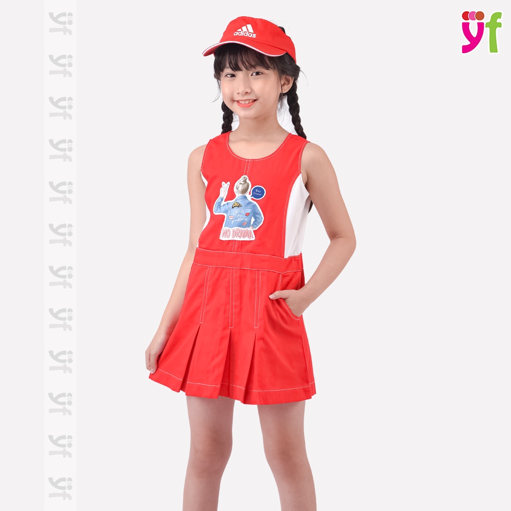 Đầm Bé Gái TT "NO DRAMA" Màu Cam YF, chất liệu chambray mềm YDX044-0