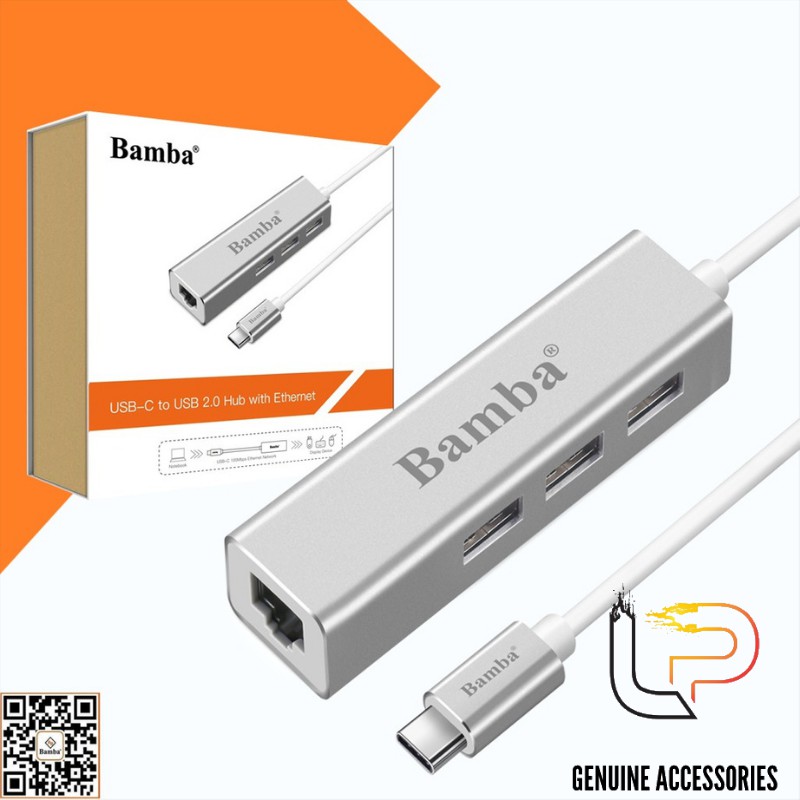 HUB CUYỂN USB TYPE-C RA 3 CỔNG USB 2.0 + RJ45 BAMBA B1