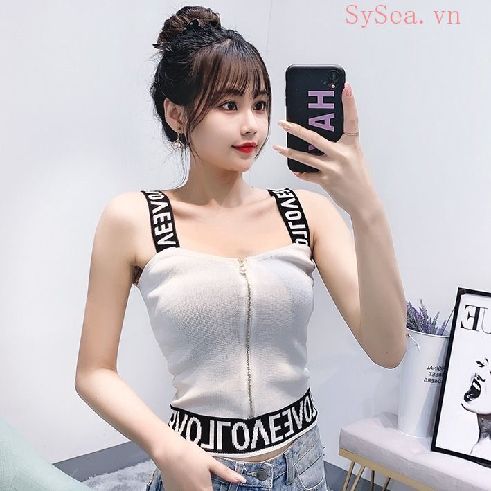 Áo kiểu hai dây in họa tiết chữ cái quyến rũ thời trang dành cho nữ