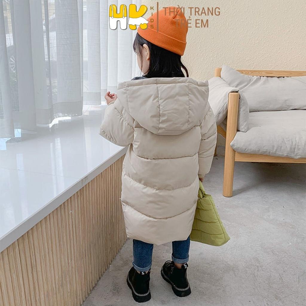 Áo phao cho bé HK KIDS, kiểu áo khoác dáng dài kèm mũ chất liệu siêu nhẹ cho bé từ 3 đến 10 tuổi