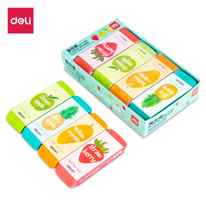Gôm tẩy siêu to Deli hình vẽ hoa quả - cỡ lớn dùng lâu dài ít vụn tẩy sạch không gãy -  7105