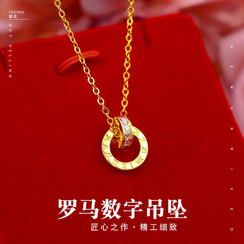 Dây Chuyền Xi Mạ Vàng 375%Phong Cách Hàn Quốc Roman Numeral Necklace