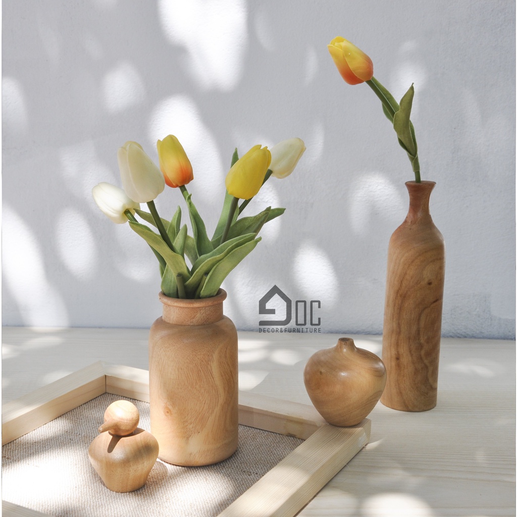 Lọ hoa gỗ, bình hoa gỗ nghệ thuật decor cắm hoa giả, phụ kiện chụp ảnh Góc Decor