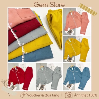 Chất Nhung tăm - Bộ mặc nhà pijama trơn nhiều màu viền ren áo dài tay quần dài kiểu dáng trẻ trung thanh lịch