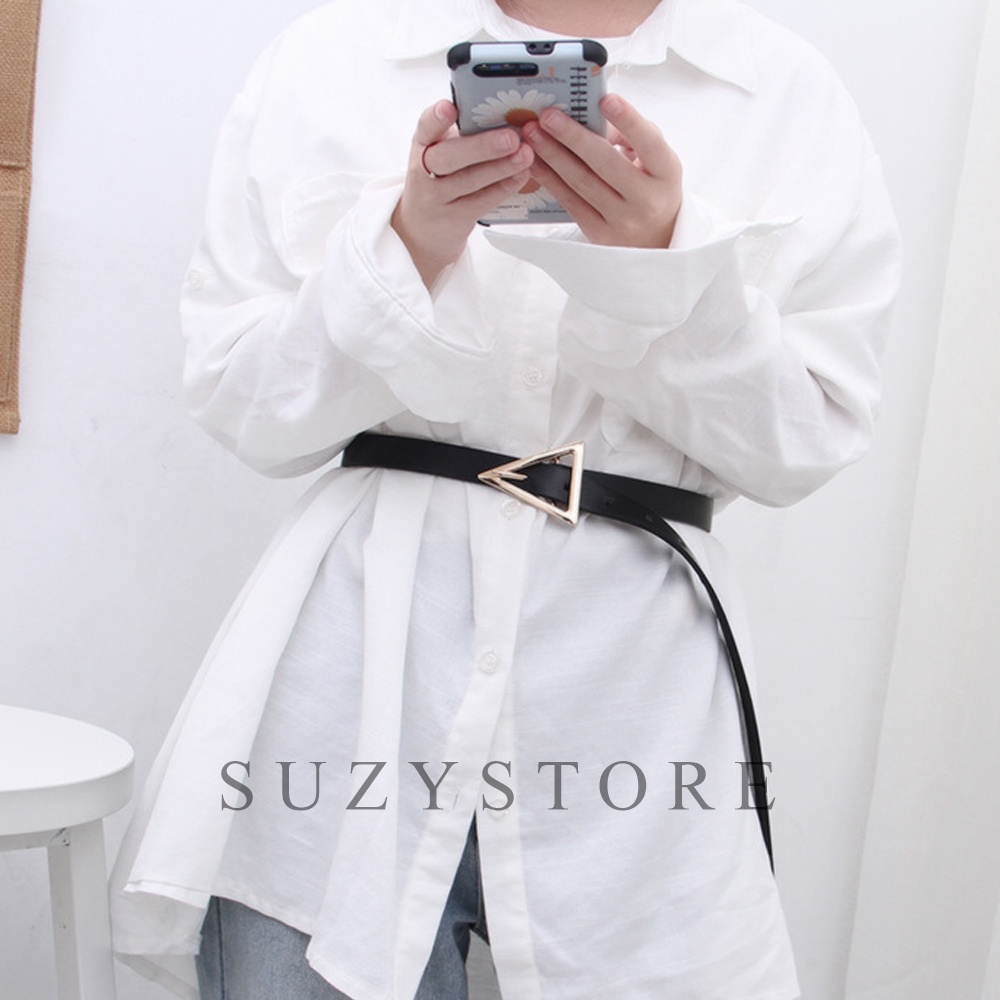 Đai váy TAM GIÁC size 1.1cm nhỏ xinh suzy store - Đai thắt lưng nịt váy da nhỏ mặt tam giác vàng có đục lỗ TLSU4