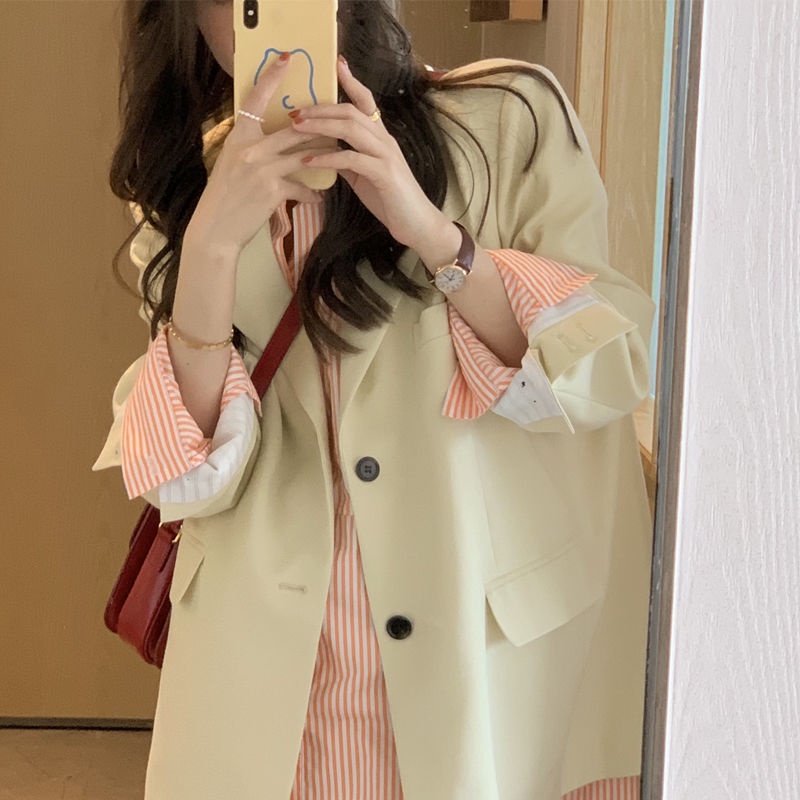 Girl's long shirt Striped loose shirtS fashion Korean casual tops academy style Student thin coat