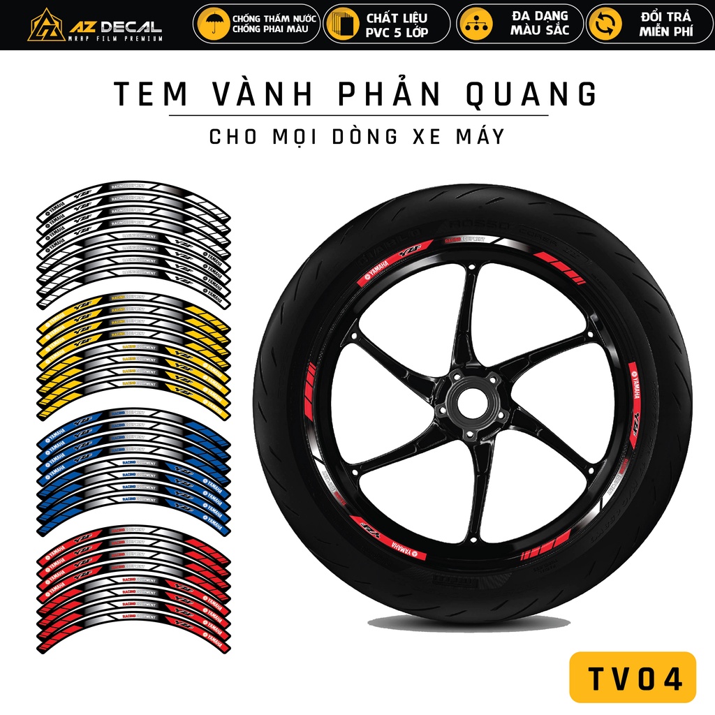 Tem Dán Vành Xe Máy Phản Quang Yamaha YZF | TV04 | Decal Dán Mâm Sirius NVX Exciter 150 155 R15 V3 FreeGo...