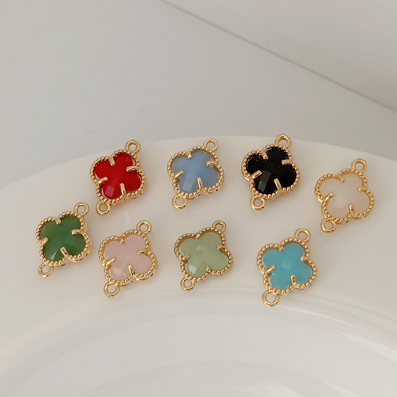 Pendent Diy Mặt Dây Chuyền Cỏ Bốn Lá Mạ Vàng 14K Đính Đá Zircon Sang Trọng 12Mm Diy