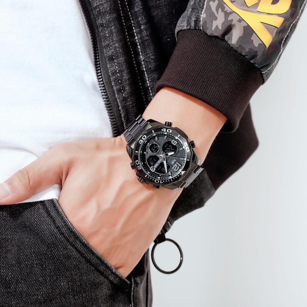 SKMEI 1649 Fashion Men's Watch Digital Sports Chronograph Waterproof Stainless Steel Strap