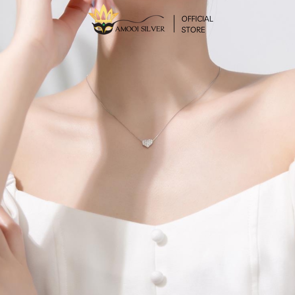 Dây Chuyền Bạc Cao Cấp S925 Mẫu Trái Tim Nạm Đá - Amooi Silver AD52