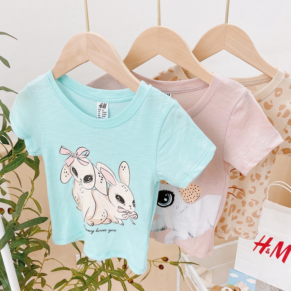 áo thun bé gái xuất dư h.&amp;m cotton oganic 3 màu siêu xinh Shushibaby