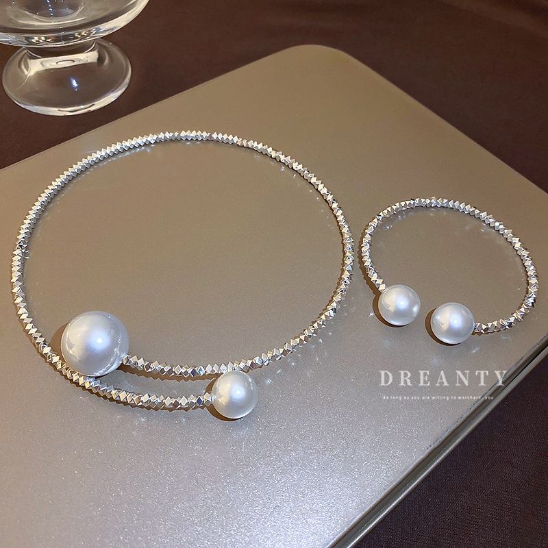 Dây Chuyền Hai Lớp Màu Bạc Đính Ngọc Trai Phong Cách Retro Thời Trang Mới