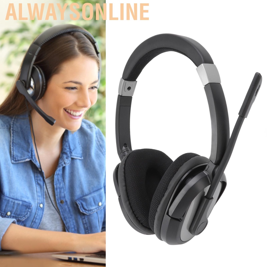Alwaysonline Call Center Bluetooth Headset Clear Office Headphone with Noise Cancelling Microphone for Business