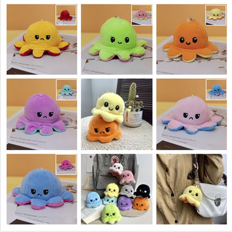 【sweet】Korean woman cartoon cute Flip expression octopus plush toy pendant for bag keychain octopus plush doll