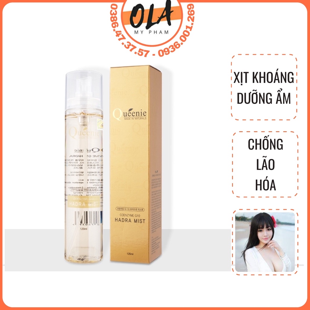 XỊT KHOÁNG DƯỠNG ẨM CHỐNG LÃO HÓA Q10  QUEENIE 120ML - MỸ PHẨM HÀN QUỐC - mỹ phẩm ola