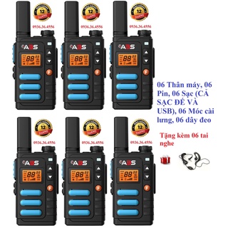 Bộ 6 Chiếc Bộ đàm Mini cao cấp chính hãng ABS AB3688 (Thiết kế siêu đẹp, cả Sạc đế &USB, bền bỉ, Hỗ trợ thoại rảnh tay)