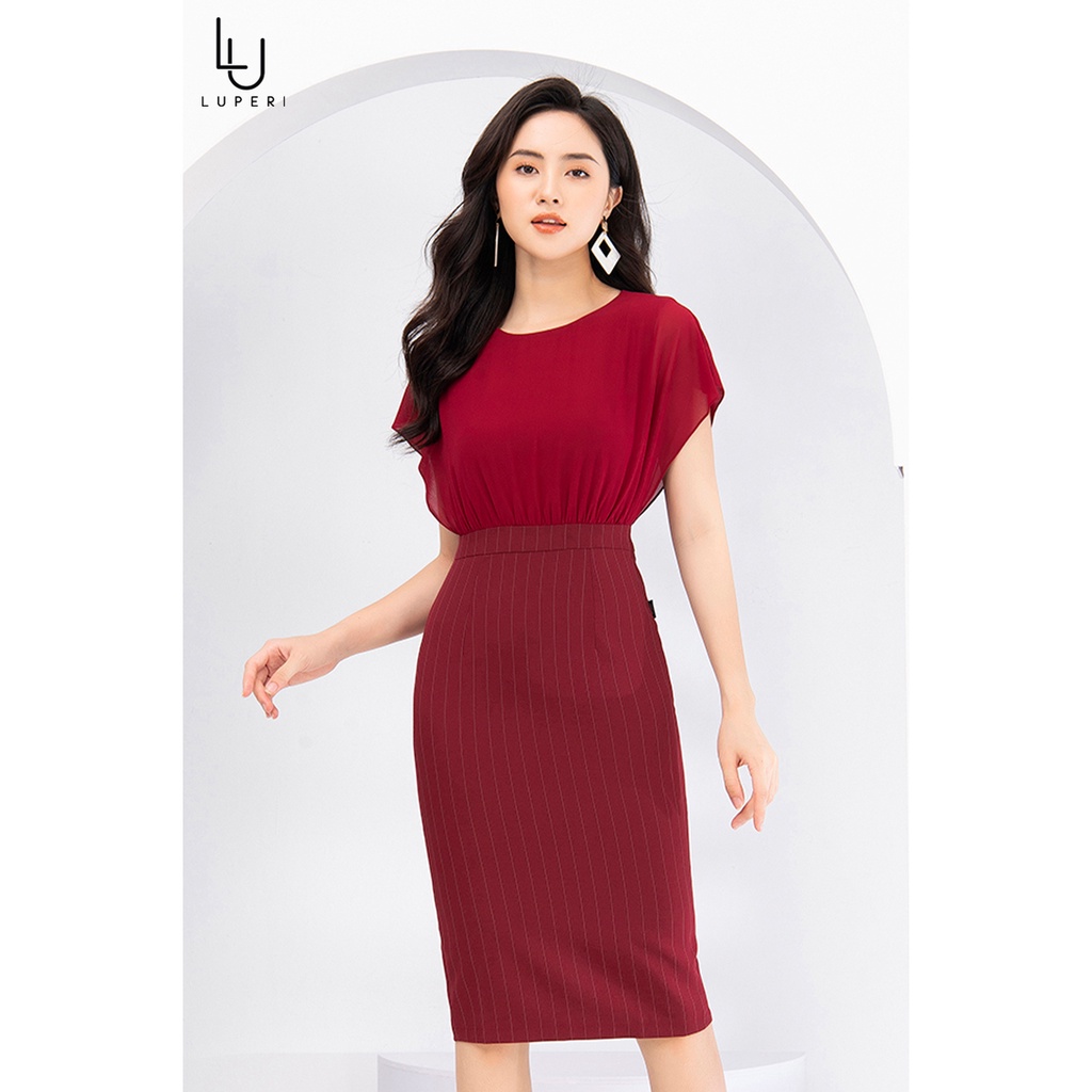 Váy Dáng Bút Chì Phối Voan LUPERI LFV3165