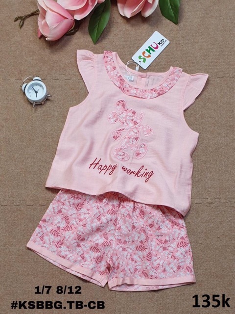 SIZE 1-12  ĐỒ BỘ BÉ GÁI ÁO TAY CÁNH TIÊN QUẦN ĐÙI VẢI TƠ SỌC HIỆU SCHUKIDS IN HÌNH MICKEY
