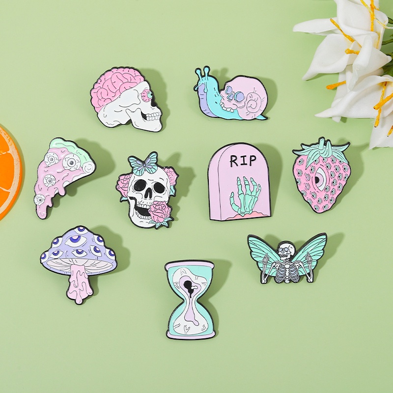 Ghim cài áo QIHE JEWELRY hình đầu lâu/ ốc sên/ bướm phong cách punk dành cho bạn bè