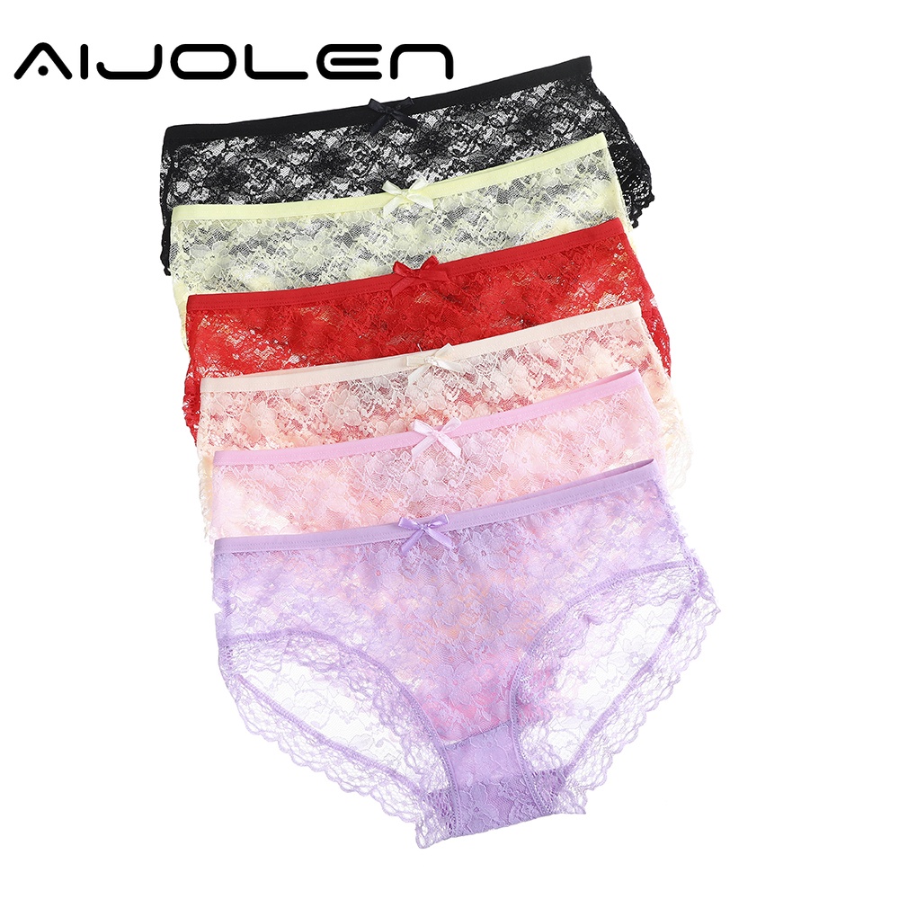 Quần lót AIJOLEN chất lưới xuyên thấu thoáng khí đính nơ phong cách gợi cảm cho nữ