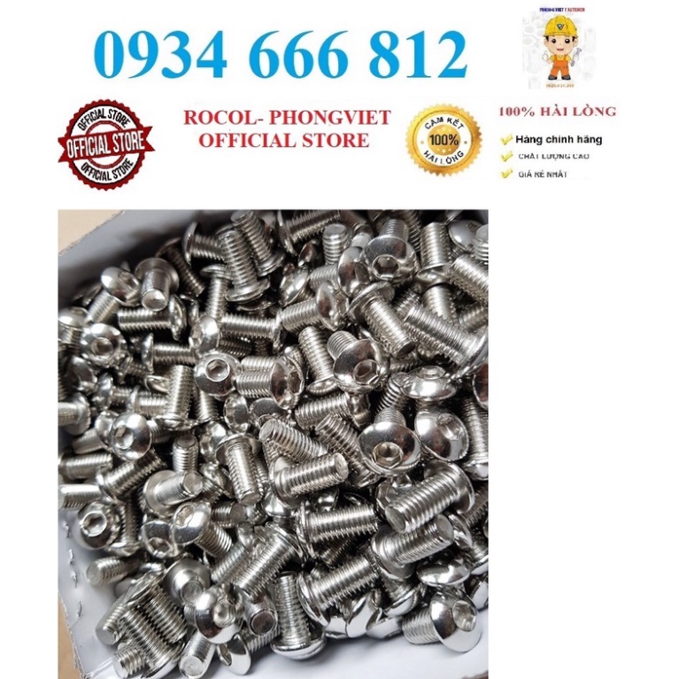 Combo 50c bulong lục giác chìm đầu cầu INOX 201 M6, M6x10, M6x12,M6x16,M6x20, M6x25, M6x30,M6x35,M6x40