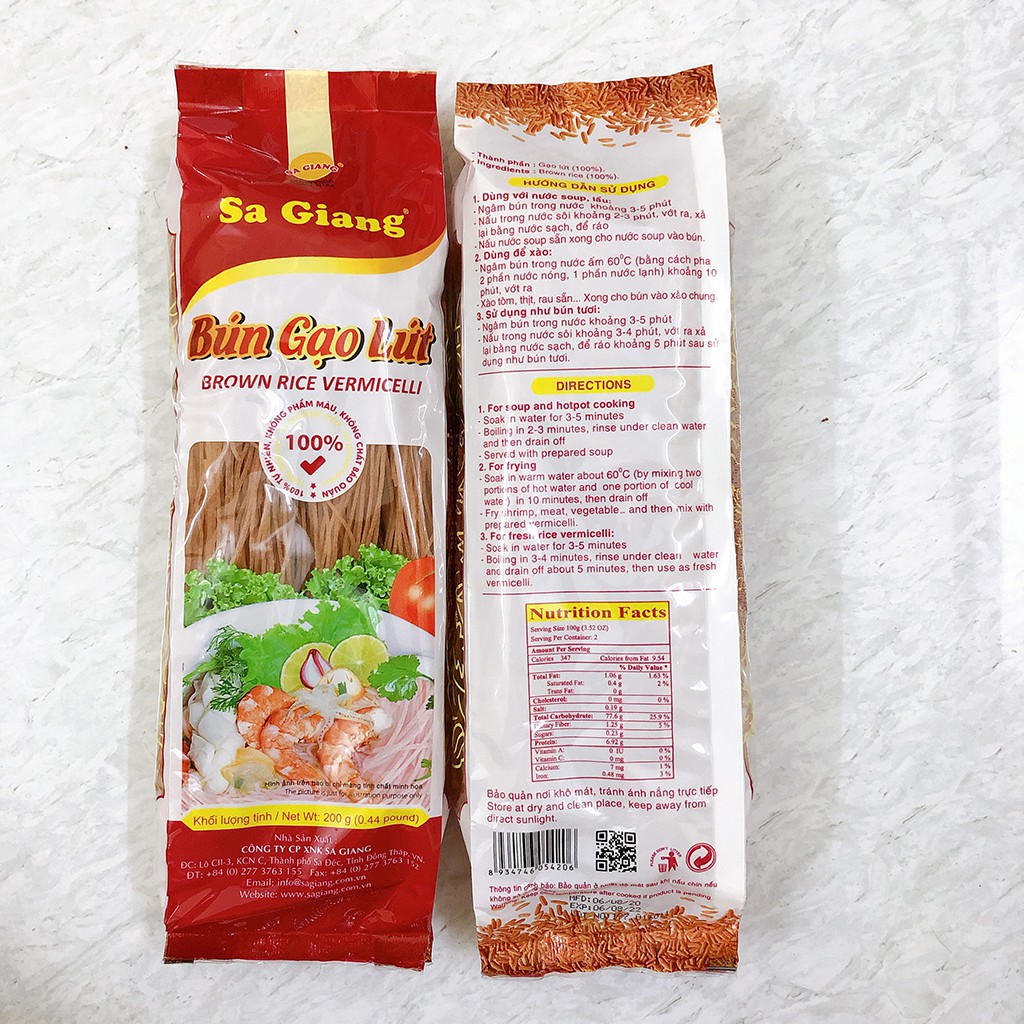 Bún gạo lứt Sa Giang (200g), bún gạo lức thực dưỡng, Eatclean
