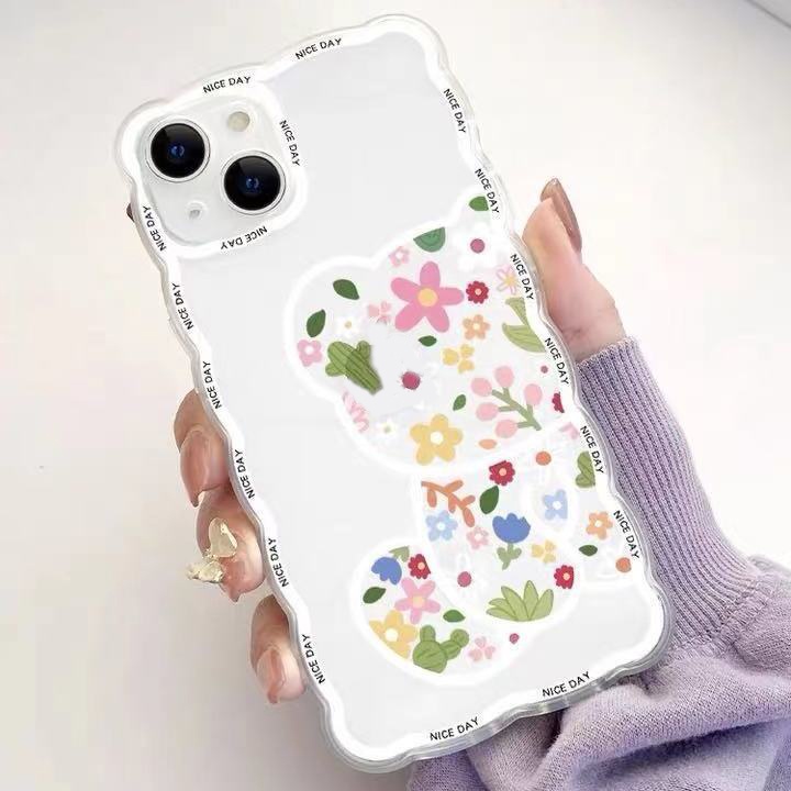 Ốp Điện Thoại In Hình Gấu Và Hoa Cho Iphone 13 Pro Max/ 12/ 11/ XS/ XR/ X/ 8/ 7/ 6/ 6s/ Plus SE2020