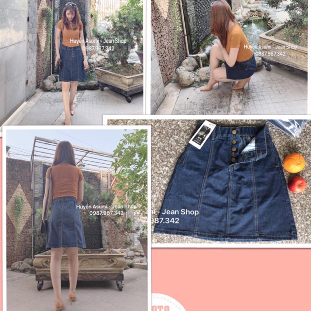 [Ảnh shop tự chụp] - Chân váy jean xoè ngang gối | BigBuy360 - bigbuy360.vn