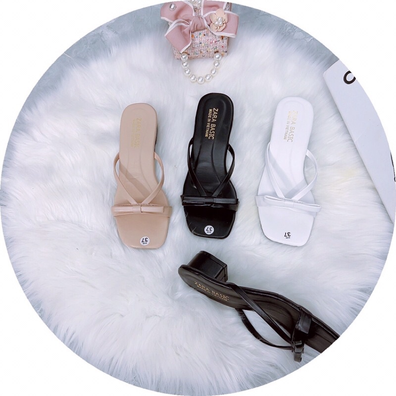 Dép nữ cao gót quai mảnh nơ nhỏ gót vuông 4cm