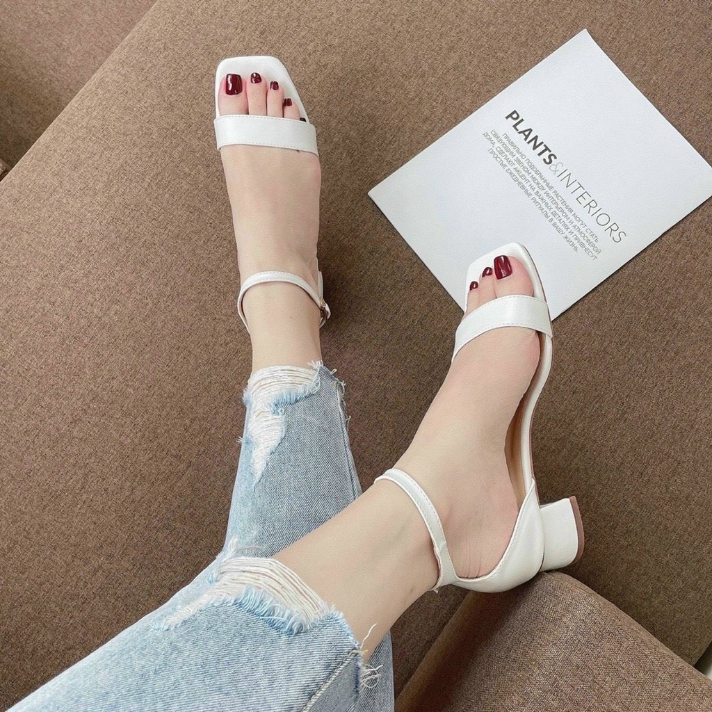 Sandal quai ngang trơn bít gót thấp viền vàng - 4P