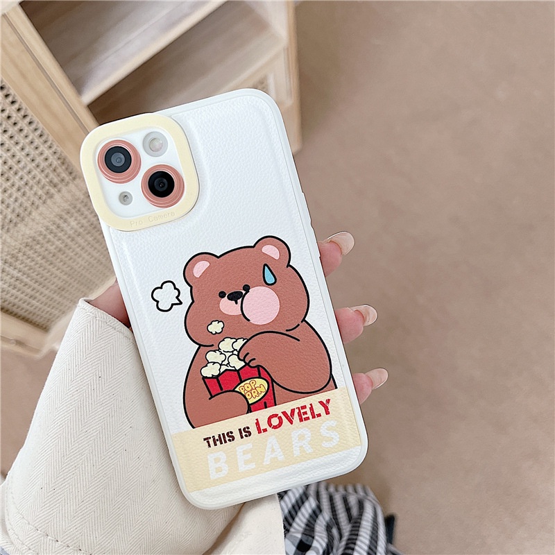 Ốp Điện Thoại Da Màu Trơn Hình Gấu Cho iphone7 / 7plus / 8 / 8plus / xs / 11 / 12 / 13 / pro / max / plus / promax