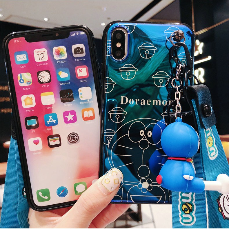 Ốp lưng Samsung S20 FE S10 S10+ S9 S9+ S8 S8+ M51 M31 Note 20 Ultra 10 9 8 Pro Plus Lite Glitter Doraemon Soft TPU Case Full Cover+Stand+Lanyard