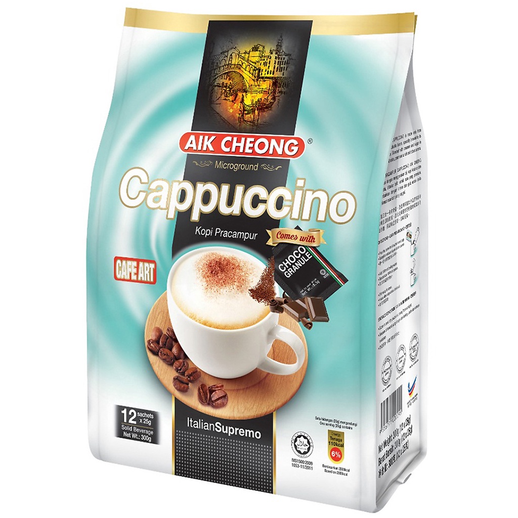 Cà Phê Cappuccino Aik Cheong Malaysia 300g (12 Gói x 25g) - Cappuccino with Choco Granule