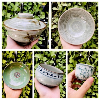 Gốm nhật - set mộc xanh rêu /tô có nắp