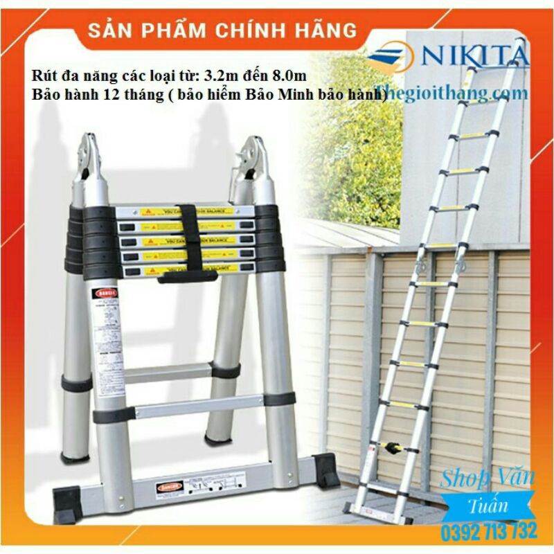 Thang nhôm rút đôi đa năng NIKITA.Kích thước từ 3.2m đến 8.0m. CHÍNH HÃNG