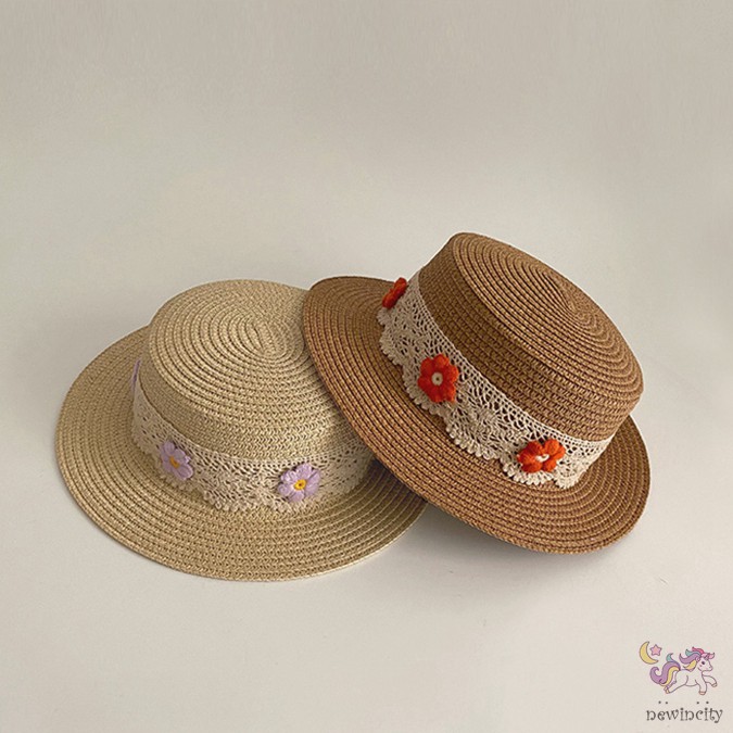 Mũ Rơm Cói Đính Hoa Xinh Xắn Cho Bé Gái