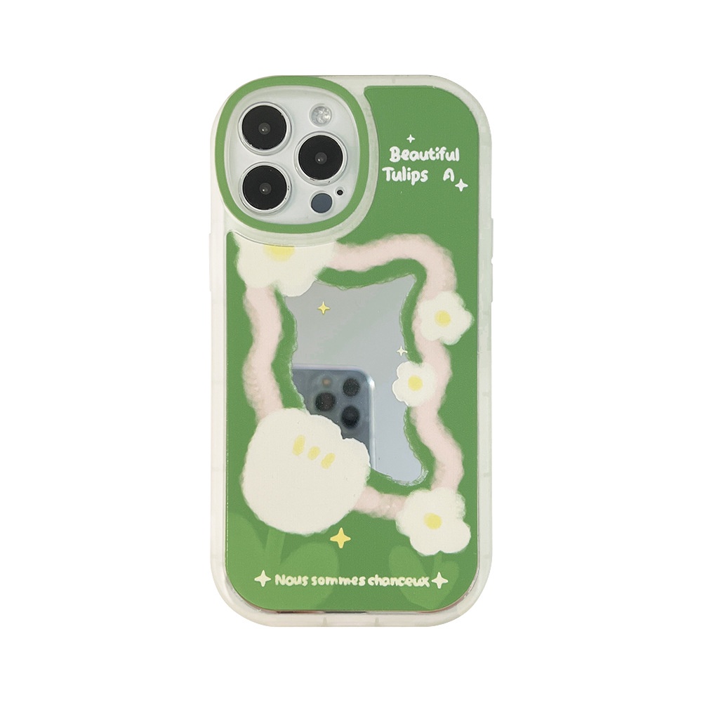 Ốp Điện Thoại TPU Silicon Mềm Mặt Gương Hình Hoa Dễ Thương Cho iphone 11 12 13 pro max mini XR XS 7 8 plus