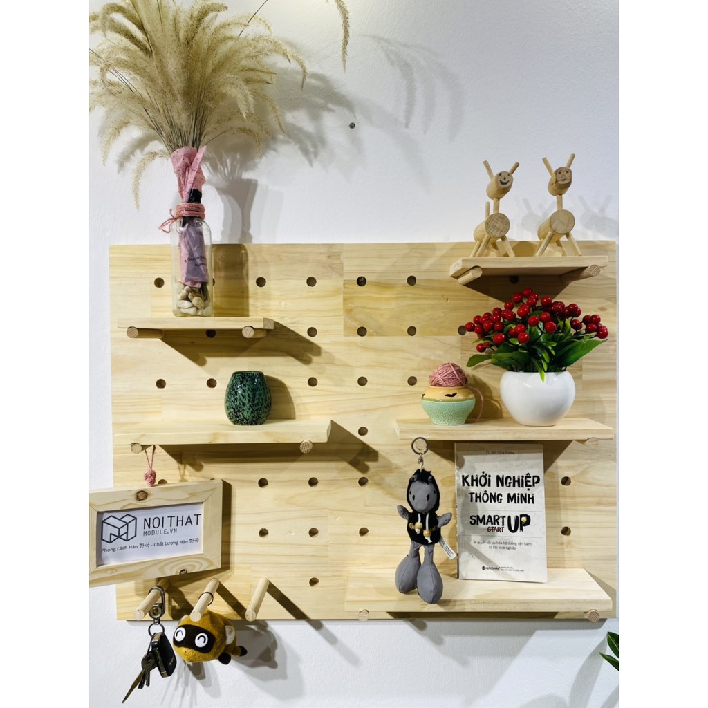 Bảng Gỗ Treo Tường Đa Năng - Kệ Gỗ Trang Trí -Bảng PEGBOARD Gỗ Thông Tự Nhiên