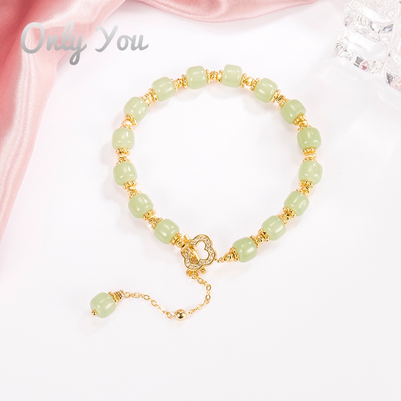 Vòng Tay Hai Lớp Mạ Vàng 18K Đính Đá Ngọc Bích Phong Cách Retro Sang Trọng